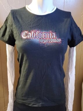 California Speedway Graphic Tee - Black with White Trim and Layered Long Sleeves